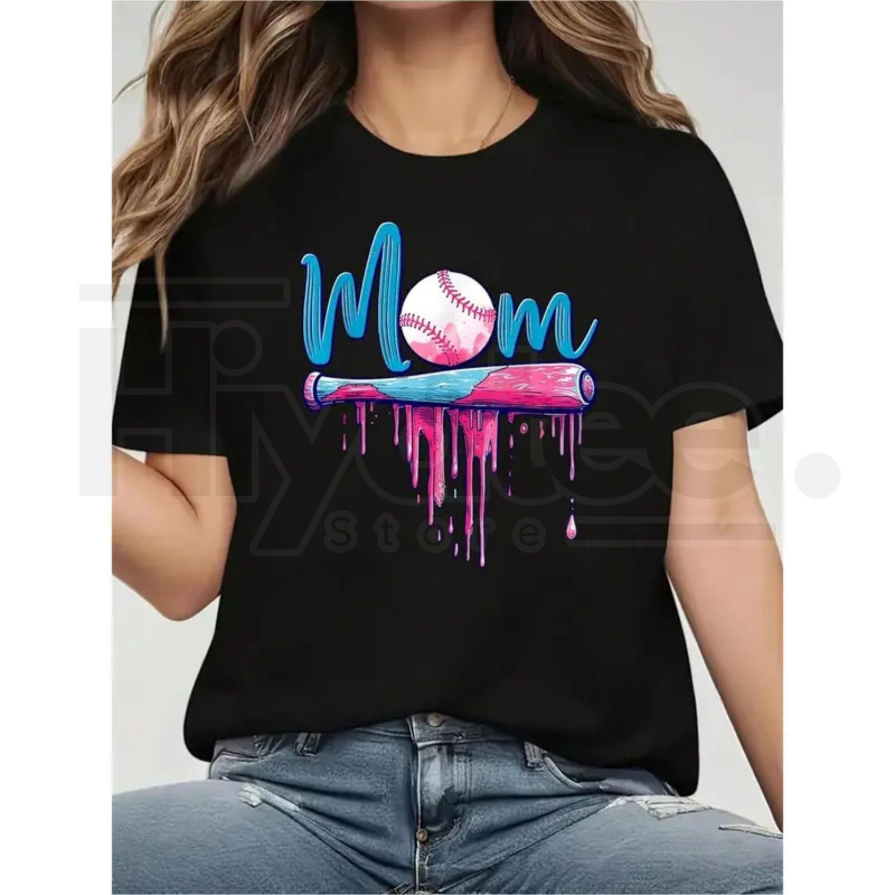 "Baseball Mom" Pink Drip Graphic – Premium Cotton Sports Mom Top