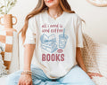 All I Need Is Iced Coffee and Books T-Shirt, Book Lover Graphic Tee, Coffee Addict Shirt for Women, Cozy Reader Tee, Caffeine & Books Gift: Blue & Purple Print