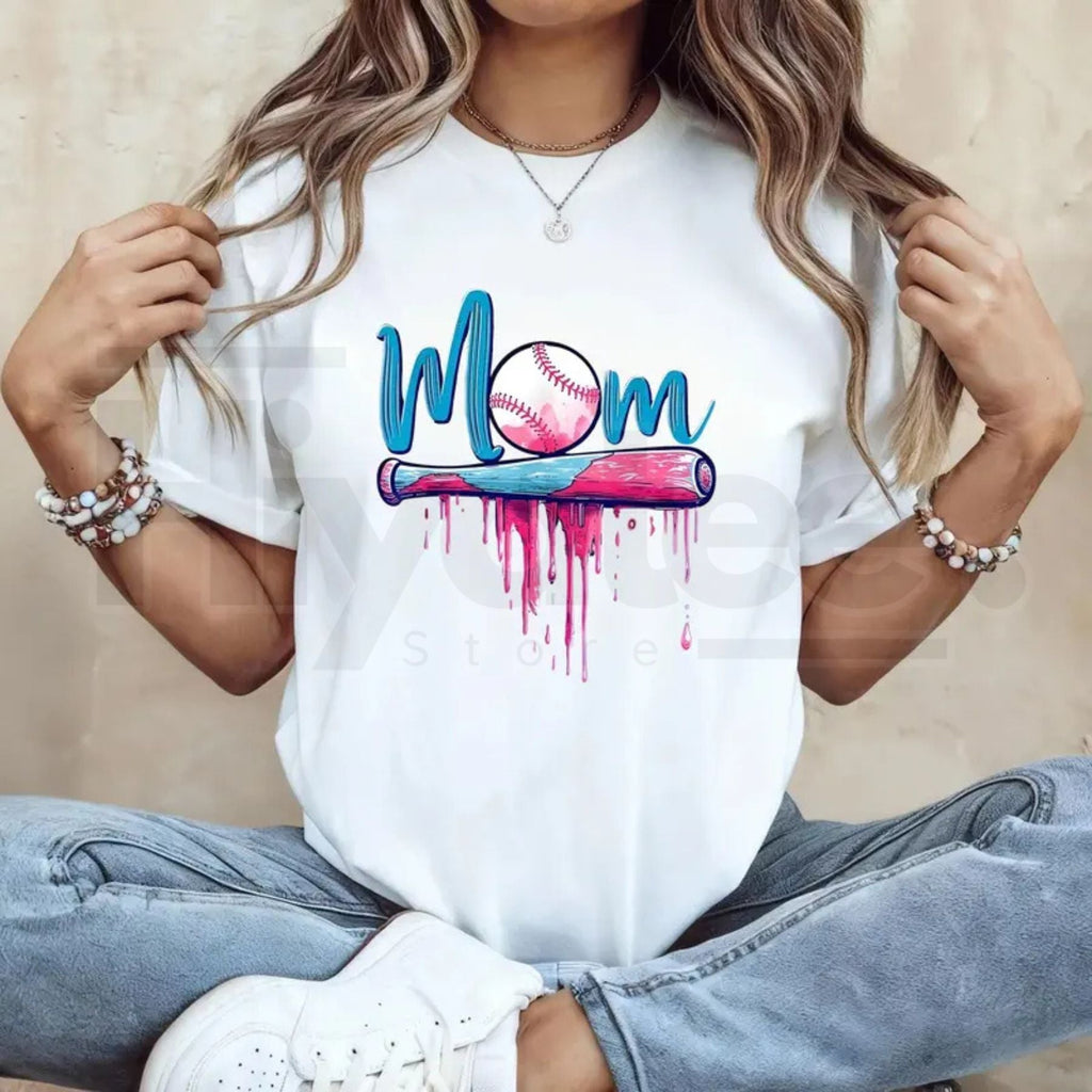 "Baseball Mom" Pink Drip Graphic – Premium Cotton Sports Mom Top