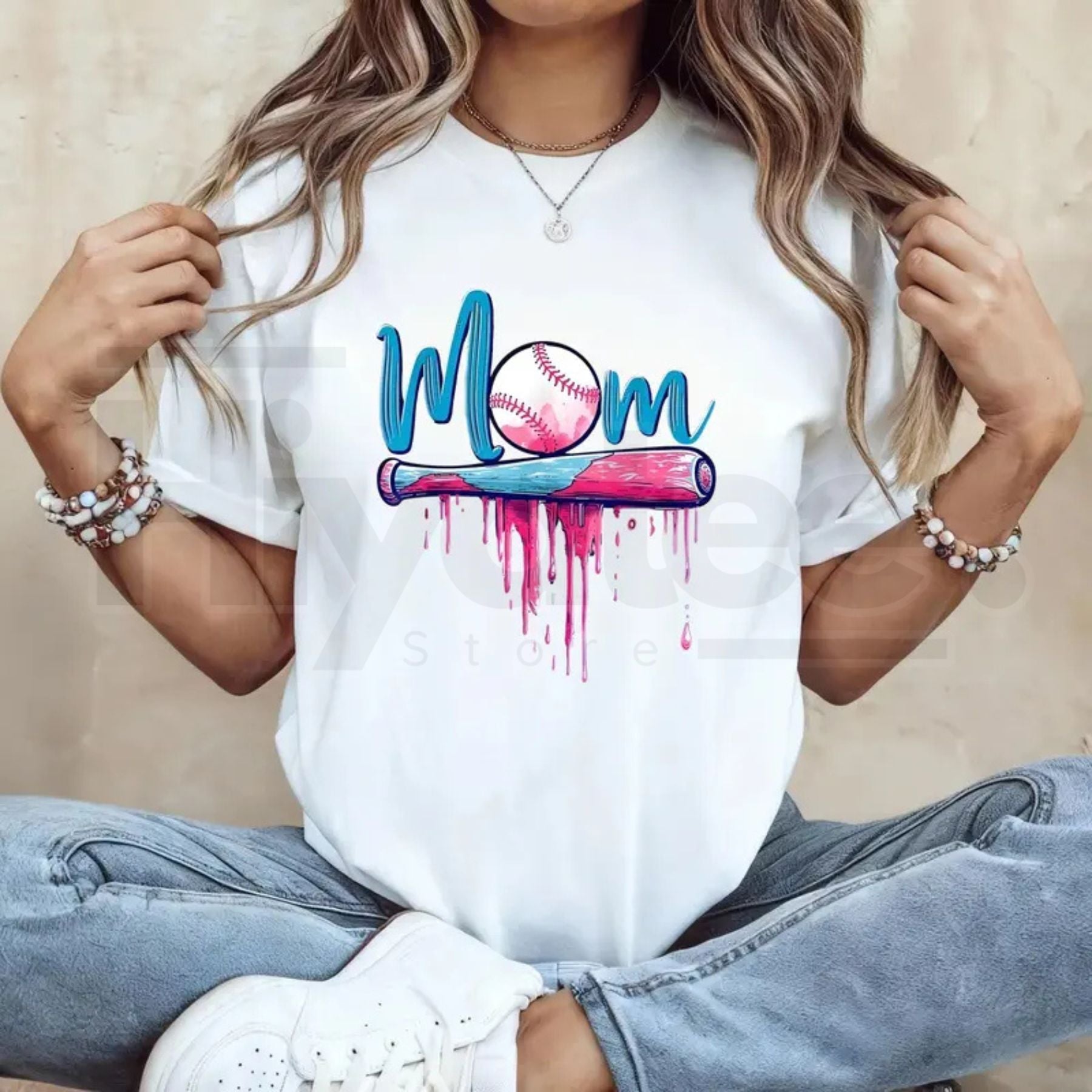 "Baseball Mom" Pink Drip Graphic – Premium Cotton Sports Mom Top