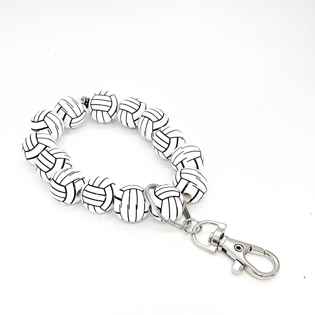 Beaded Sport Keychain Bracelet, Wood Bead Keychain Bracelet, Beaded Bracelet, Choice of Sport Beaded Keychain, Sports Mom Gifts