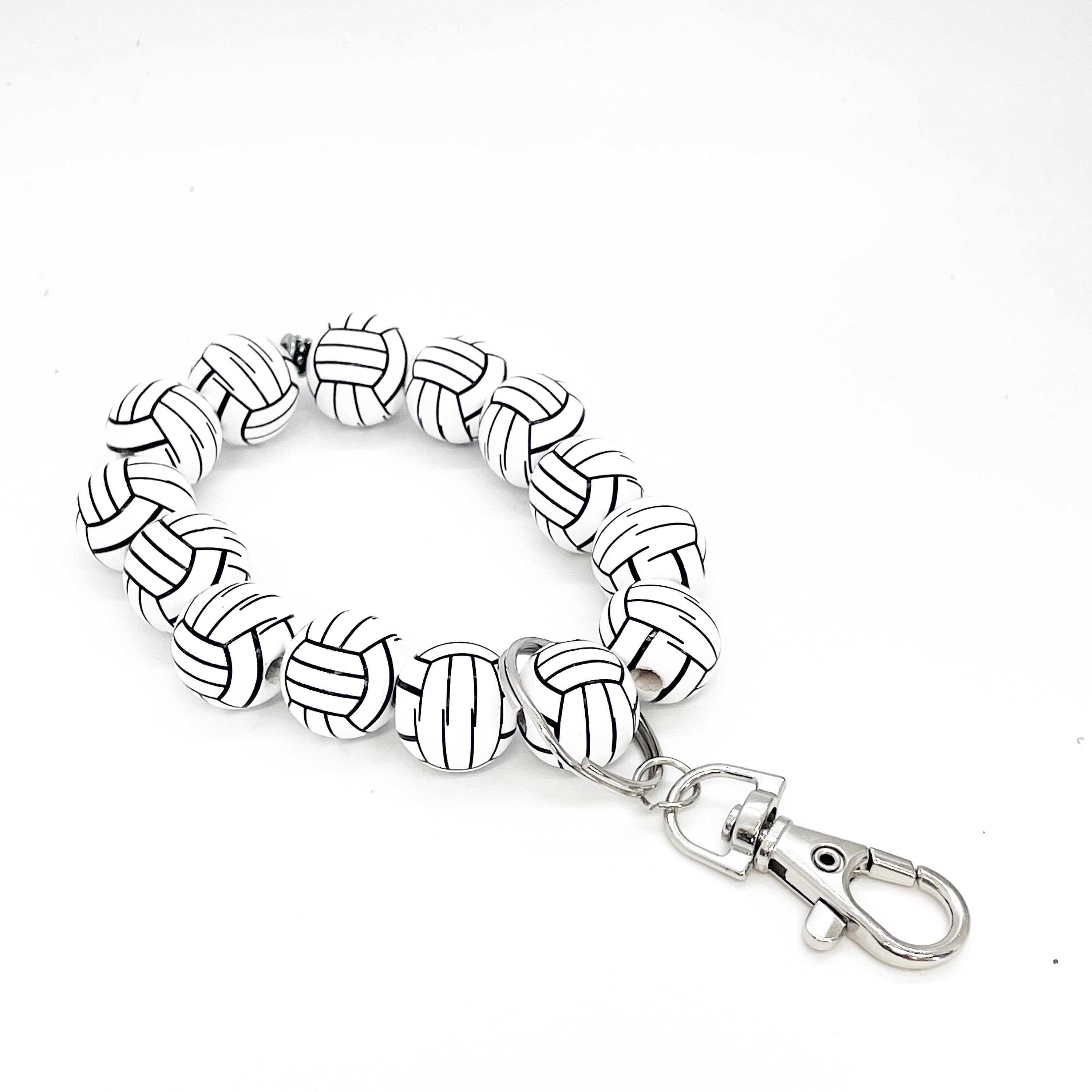 Beaded Sport Keychain Bracelet, Wood Bead Keychain Bracelet, Beaded Bracelet, Choice of Sport Beaded Keychain, Sports Mom Gifts