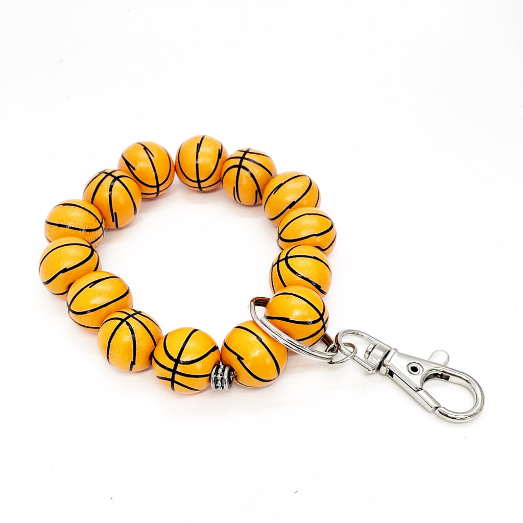 Beaded Sport Keychain Bracelet, Wood Bead Keychain Bracelet, Beaded Bracelet, Choice of Sport Beaded Keychain, Sports Mom Gifts